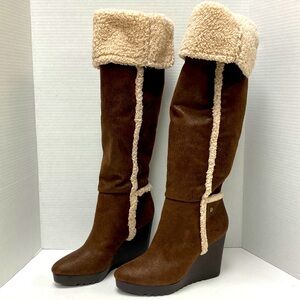 Calvin Klein Jeans Brown Suede Ellie Wedge Boots